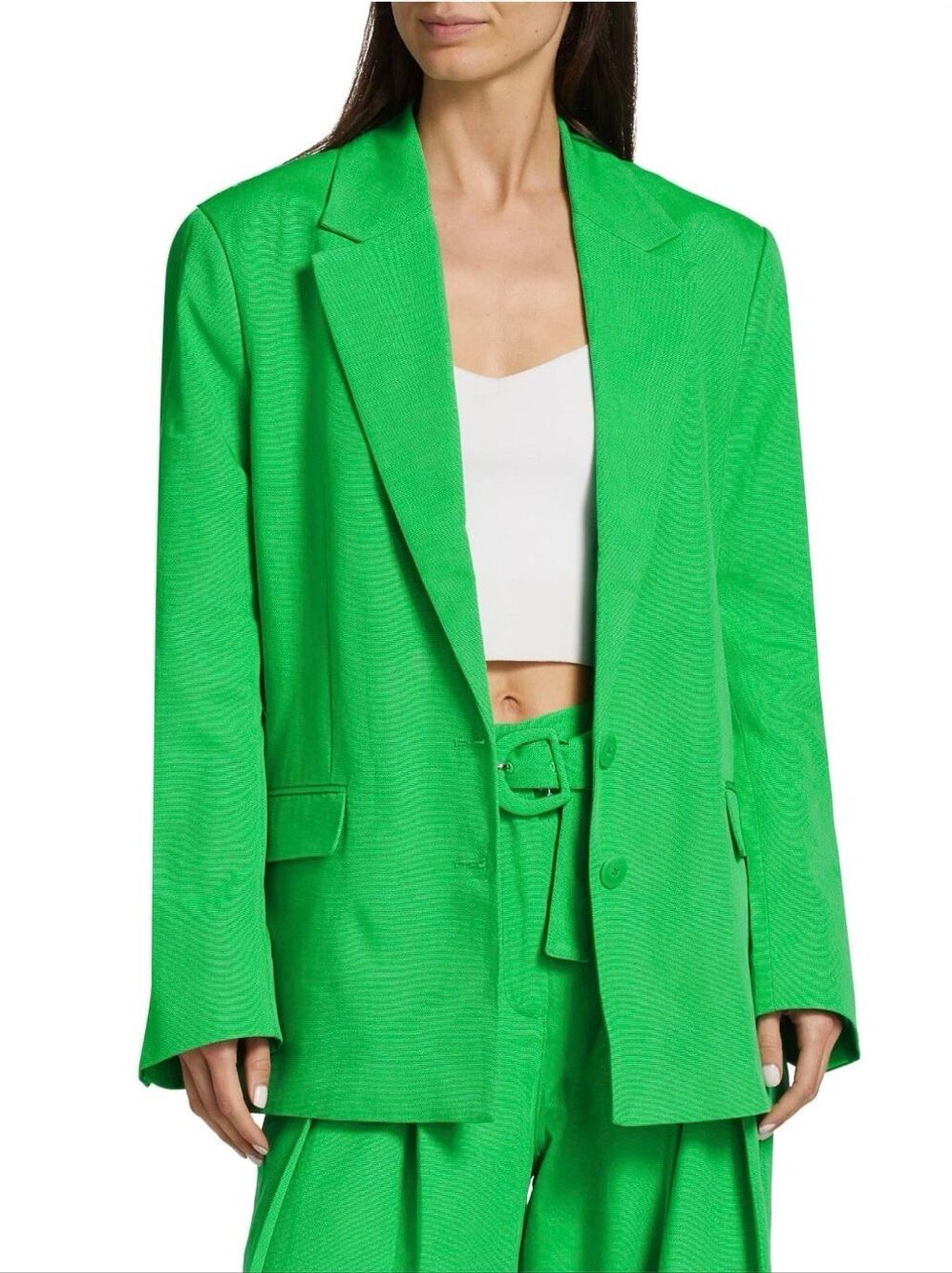 NWOT Farm Rio Bright Green Blazer Oversized Shoulder Pads $210 XXS XS S